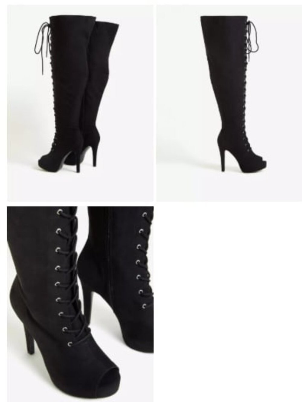 Open Toe Lace‑Up Over‑the‑Knee Platform Boot (Black, Size 13 WW)